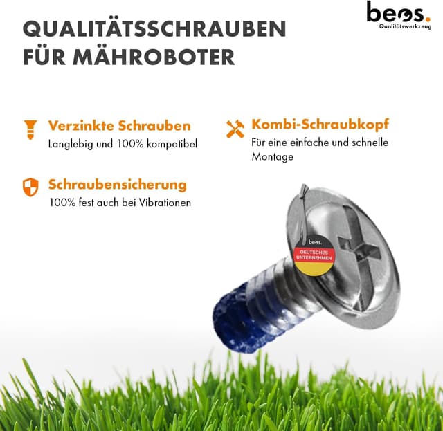 Detalle de BEOS 30x Premium Titan Ersatzmesser & Schrauben mit Sicherung für Ecovacs Mähroboter