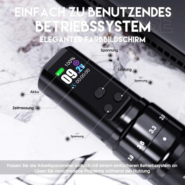 Detalle de Mast Fold2 Pro Kabellose Tattoo Maschine Set (Rotary) – inkl. 2× 2000 mAh Akkus, RCA-Connect, Nadeln & schwarze Tinte – Gold