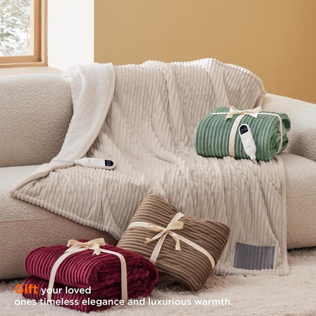 Thumbnail 6 de Bedsure Heated Blanket Electric Throw (Ribbed Flannel) – 6 heat settings, 10 timer options, 130x160cm