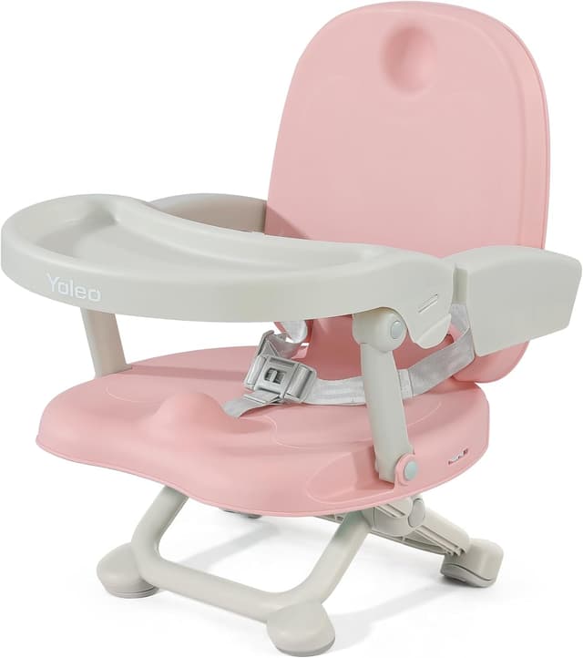 Detalle de YOLEO Réhausseur enfant pliable et portable (chaise haute bébé) rose, réglable en hauteur