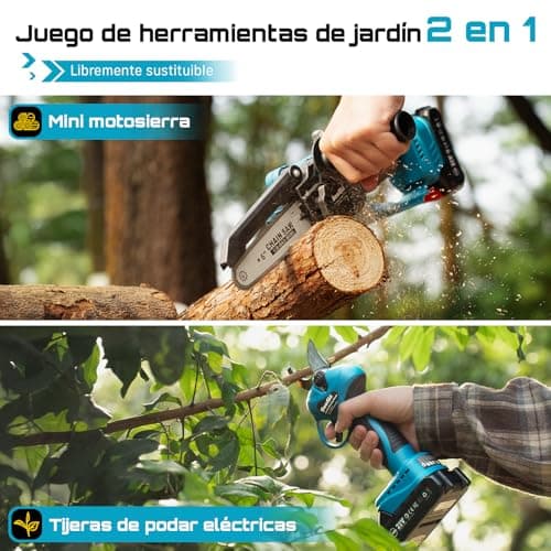 Thumbnail 1 de SEESII 6 Pulgadas Mini Motosierra a Batería & 33 mm Tijeras de Podar Eléctricas, 2-en-1 Kit Herramientas de Jardín con 2 × 2000 mAh Baterías, Motor Brushless, Ideal para Corte de Troncos y Ramas