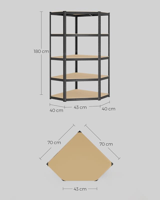 Detalle de SONGMICS GLR080B01 Scaffale angolare a 5 ripiani in acciaio, carichi fino a 875 kg (nero inchiostro e beige)