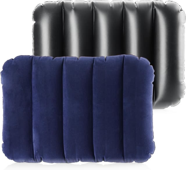 Thumbnail 6 de com-four 2X aufblasbares Reisekissen (43 x 28 x 9 cm) für Auto, Zug, Bus & Camping – blau