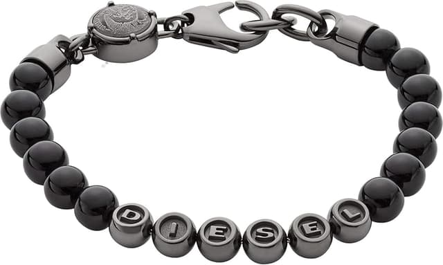 Detalle 1 de Diesel Pulsera de hombre cuentas semipreciosas Marrón oscuro 🧿