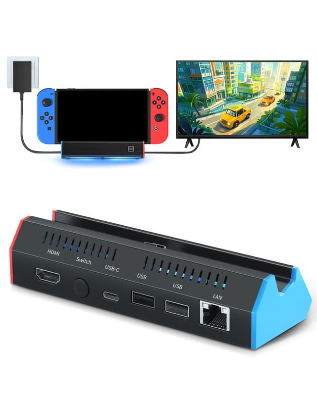 Detalle de iPLYGAM Switch1 TV Dock (1000Mbps Ethernet, 4K HDMI, 7-in-1 ports) for Nintendo Switch & Switch OLED