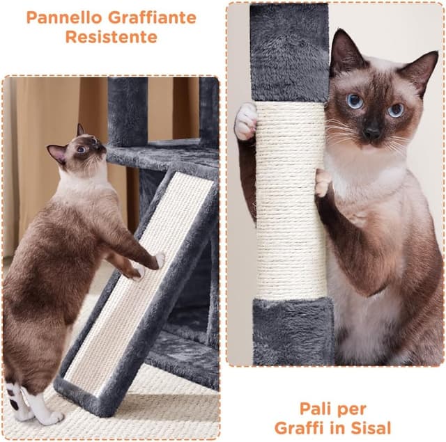 Detalle de Yaheetech Tiragraffi Albero per Gatti con Trespolo Grande su 3 Livelli, Grigio Scuro (49 x 45,5 x 91 cm)