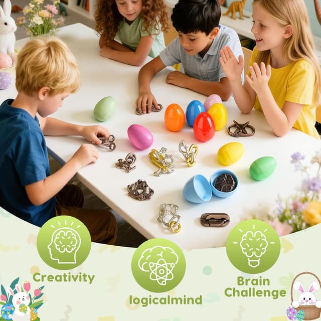 Thumbnail 6 de 24-Pack Easter Eggs Filled With Brain Teaser Puzzles (Plastic Eggs + 3D Metal Block Puzzles)