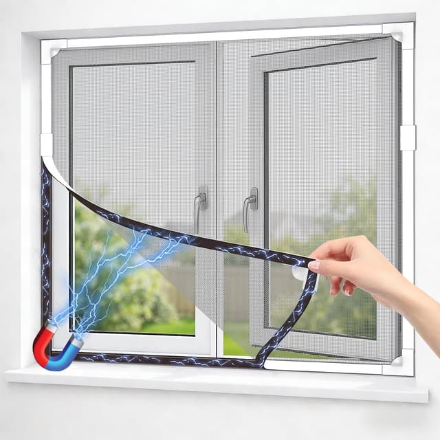 Detalle de OWYR Adjustable Magnetic Fly Screen Window (DIY fit up to 120x190cm) – white frame, grey mesh