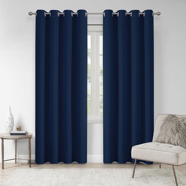 Detalle de VEHEDE Navy Blackout Thermal Curtains (2 Panels) – Eyelet room darkening for bedroom & living room