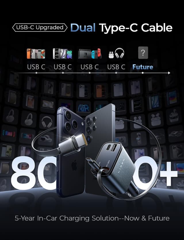 Thumbnail 4 de LISEN Retractable 69W Car Charger for iPhone