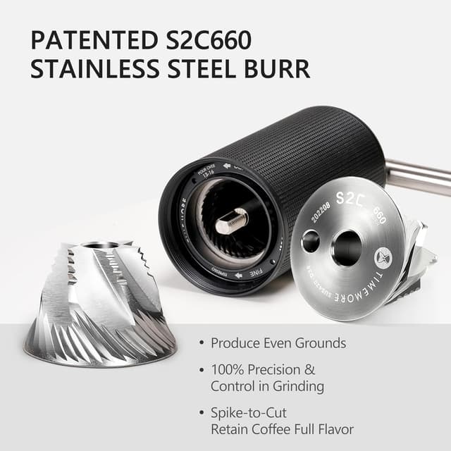 Detalle de Timemore Chestnut C3S Pro Manual Coffee Grinder (S2C conical burr, foldable handle) in Black