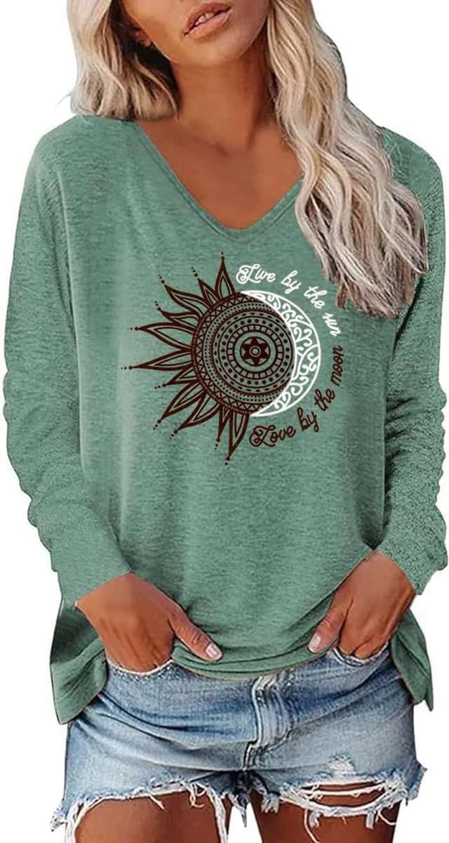 Thumbnail 5 de Teesho Tshirt Damen Langarm V‑Ausschnitt Baumwollmix