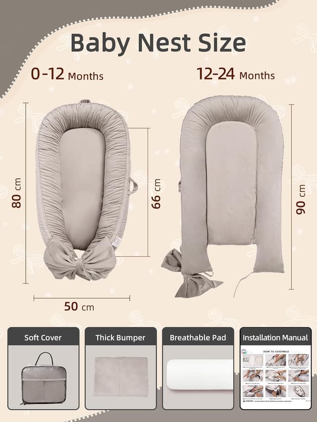 Detalle 2 de Babynest Nestchen für Babybett, Grau