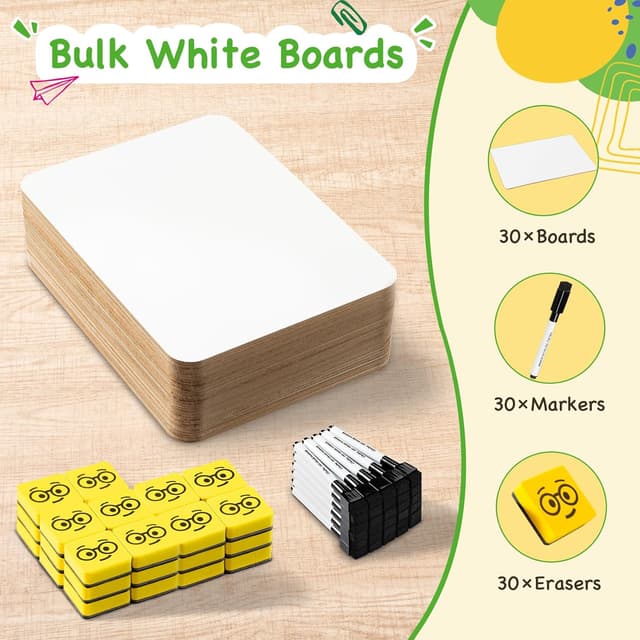 Detalle de Ohuhu 30 Pack Mini Whiteboard A4 (22 x 30 cm) with 30 double-sided boards, 30 pens & 30 erasers