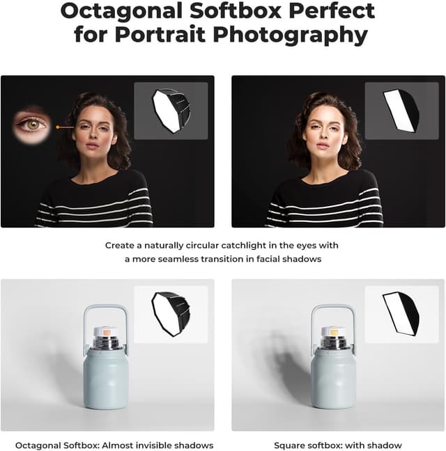 Detalle 2 de K&F CONCEPT 35.4"/90cm Octagonal Softbox with Bowens Mount, Quick-Fold and Grid