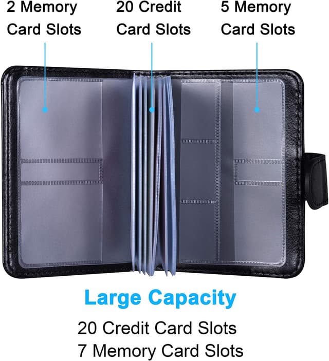 Detalle 2 de wisdompro RFID Credit Card Holder (20-card slot) with magnetic close – PU leather vertical wallet case