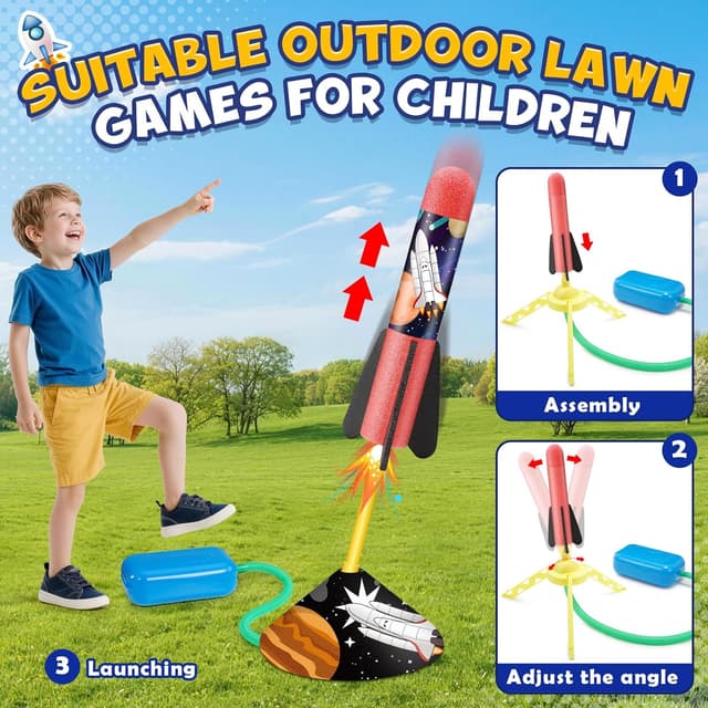 Detalle de Anginne Rockets foam rocket launcher toy with adjustable launch angle (8 rockets) for kids 3–12