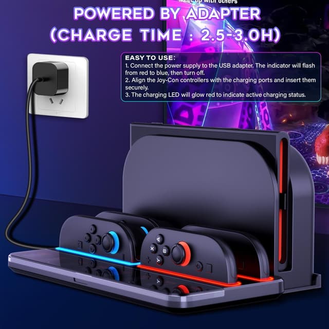 Detalle de Ladestation für Switch 2 Joy-Con Controller (8 Spielkartensteckplätze) mit Dock-Storage für 4 Joy-Con