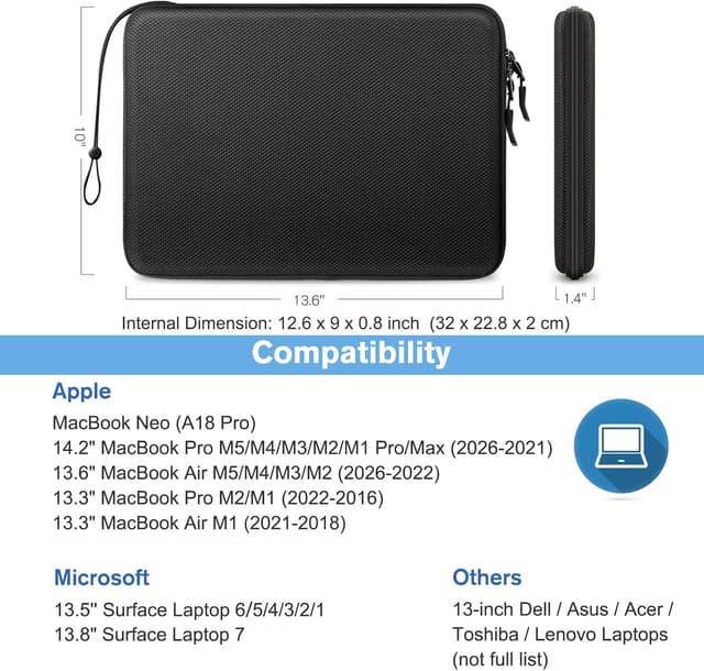 Detalle 2 de FINPAC Laptop Tasche Hülle für 13" (EVA stoßfest, EVA/Polsterung, 360°-Schutz)