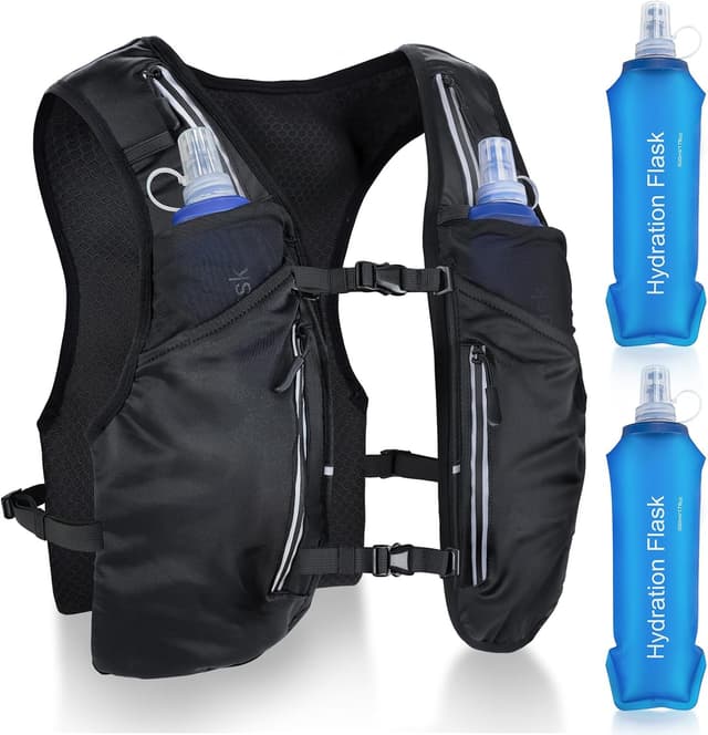 Detalle de Nextyu Laufweste Damen & Herren mit Trinkrucksack: 2× 500-ml-Flaschenfächer, großes Handyfach & reflektierendes Design