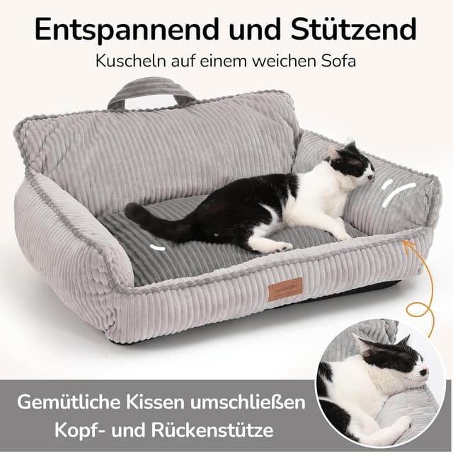 Detalle de FUKUMARU Katzenbett aus geripptem Samt (71 cm) mit waschbarem, wasserfestem Bezug – grau