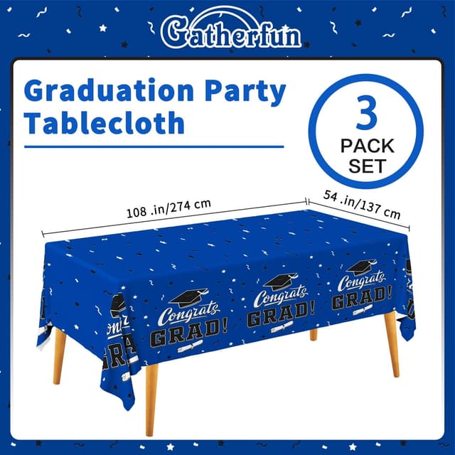 Detalle de Gatherfun Graduation Decorations 2026 Class Blue Graduation Tablecover (3-Pack, 54"x108")