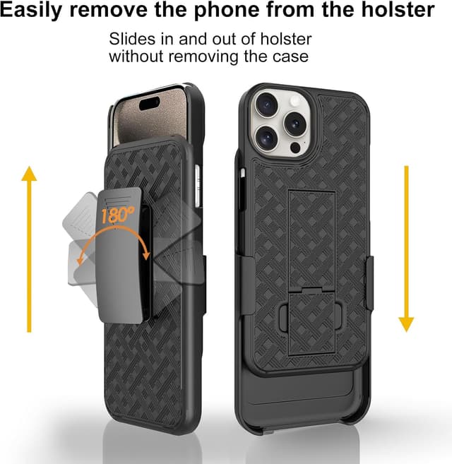 Thumbnail 6 de Ailiber Designed for iPhone 15 Pro Case with Stand & Belt Clip Holster (Black) + Full Screen Protector