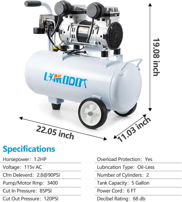 Thumbnail 6 de Quiet Air Compressor 68dB 5 Gallon Oil-Free