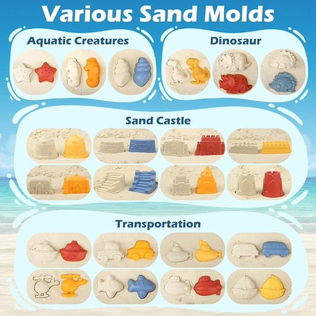 Detalle 2 de YIMORE Giochi Spiaggia da 30 pezzi con secchiello pieghevole e borsa a rete