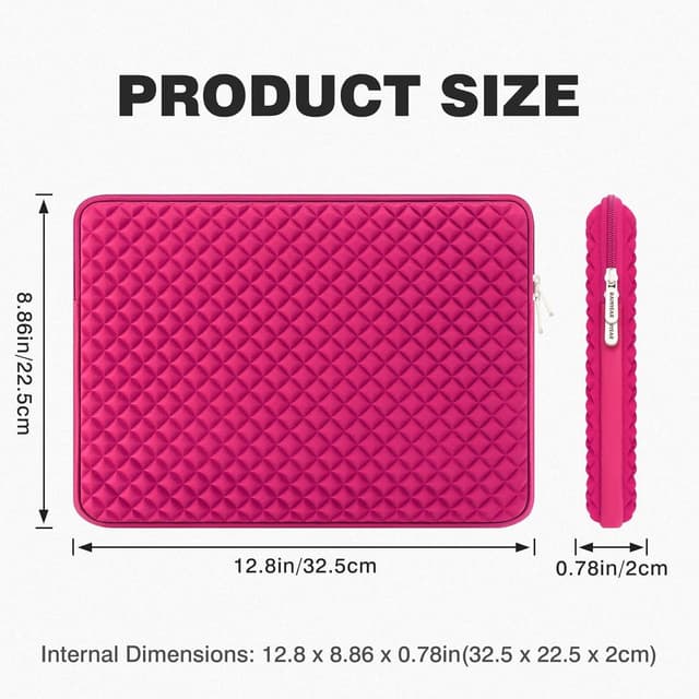 Detalle de RAINYEAR 11–13 Inch Laptop Sleeve with Diamond Foam Protection (Deep Pink) for 13" MacBook Air/Pro and 11–11.6" Chromebooks
