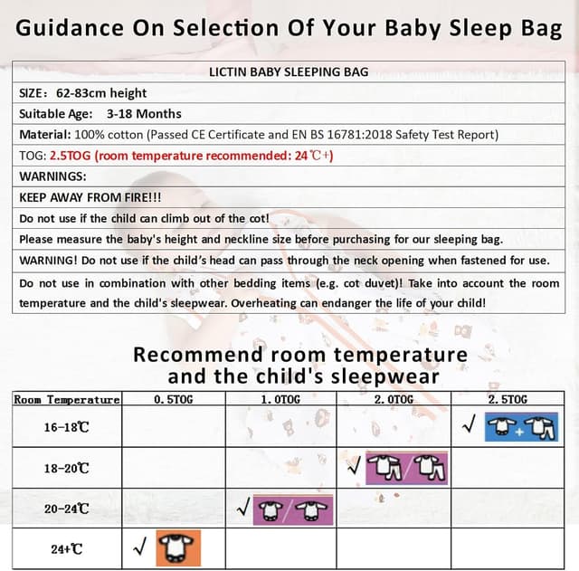 Thumbnail 6 de Lictin Baby Sleeping Bag 2.5 TOG for 18–36 months