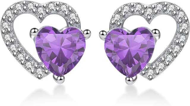 Detalle de Qings boucles d’oreilles en pierre de naissance cœur en argent 925 plaqué platine