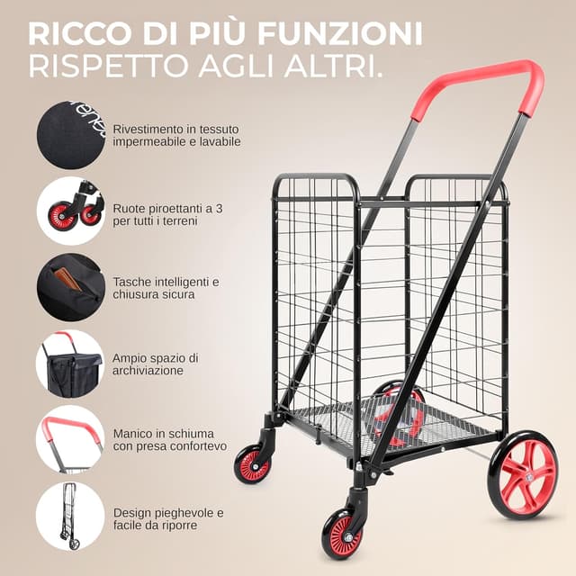 Thumbnail 1 de SereneLife Carrello spesa pieghevole grande 50 kg 🛒