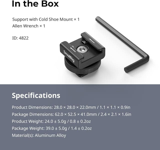 Detalle 2 de SMALLRIG 4822 – Adaptateur de montage avec cold shoe pour micro sans fil