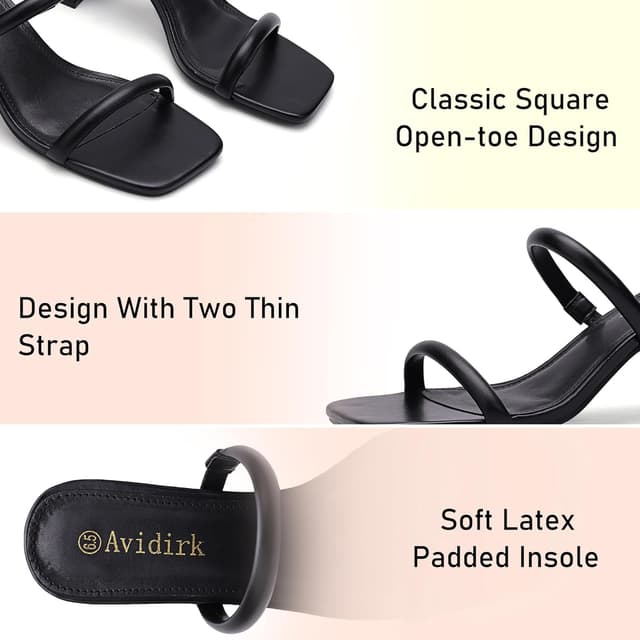 Detalle de Avidirk Women’s Square Open Toe Heeled Sandals (Two-Strap Mule, Chunky Block Heel)