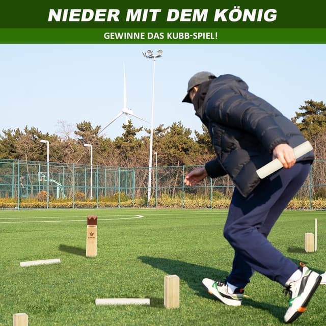 Detalle de SunNordic Kubb Wikinger Wurfspiel aus Gummibaumholz – Schwedisches Schachspiel für Garten & Outdoor