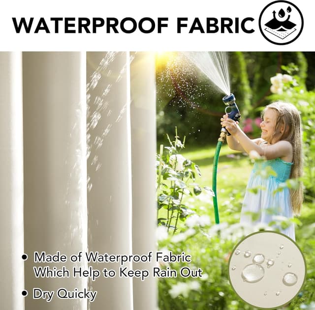 Detalle de Deconovo Gardinen Outdoorvorhänge mit Ösen, wetterfest & wasserdicht (2er-Set) 214x132 cm, Hellbeige