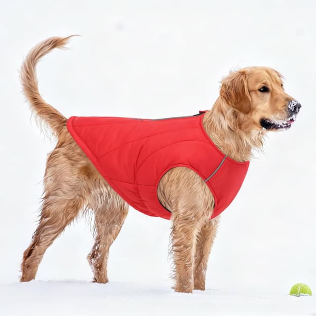 Detalle de CITÉTOILE Hundejacke wasserdichter Hundemantel mit reflektierenden Streifen, Wintermantel mit Reißverschluss (Rot, M)