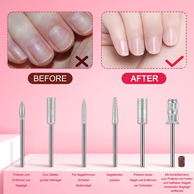 Detalle de NAILGIRLS Nagelfeile elektrisch (11-in-1) für Gelnägel mit 0–35.000 U/Min, LCD & Fußpedal
