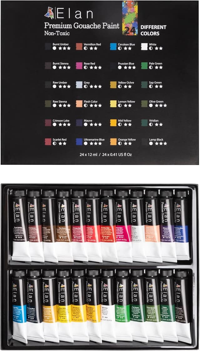 Detalle de Elan Set Pintura Gouache 24 tubos 12ml 🎨