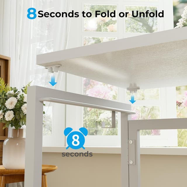 Detalle 2 de GreenForest Folding Desk with Monitor Shelf (80cm) — white, small foldable computer desk for home office