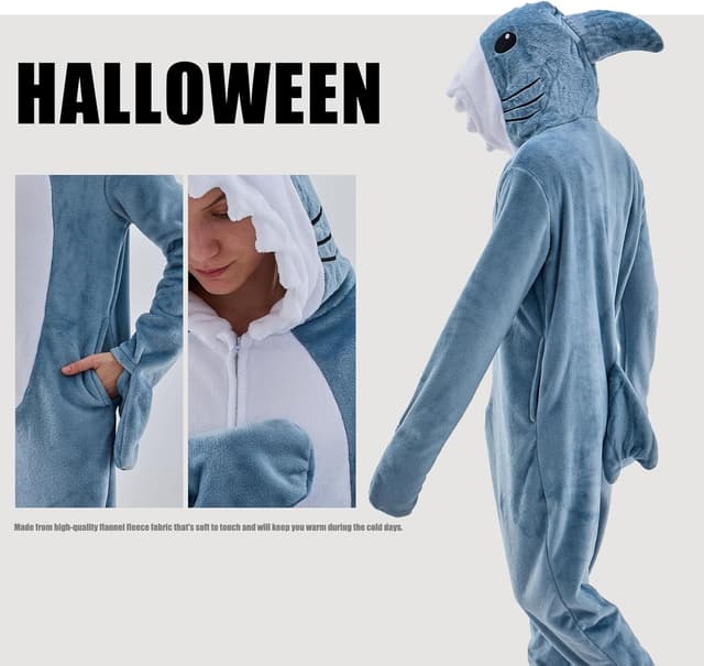 Detalle 2 de JUOLOET Unisex Animal Onesie Pajamas with Zipper and Pockets (Halloween One-Piece Costume)