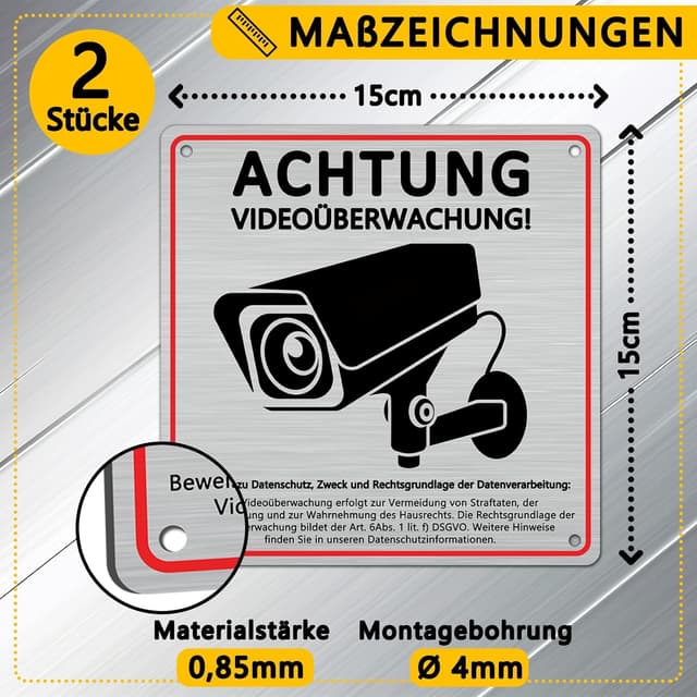 Detalle 2 de Schild Videoüberwachung 15 x 15 cm Aluminium