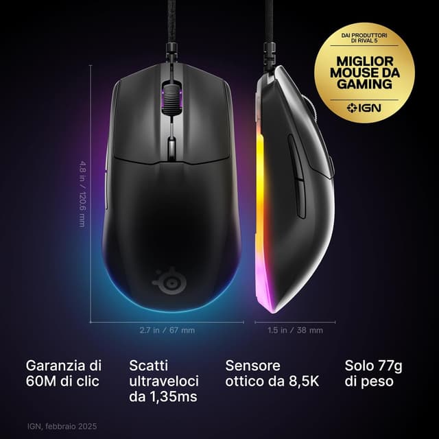 Detalle 2 de SteelSeries Rival 3 Gen 2 8500 DPI