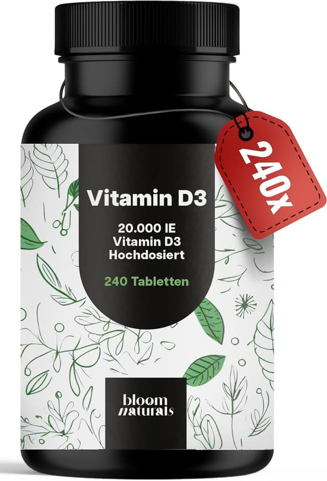 Detalle de Vitamin D3 20.000 I.E. hochdosiert – 240 Tabletten, produziert in Deutschland