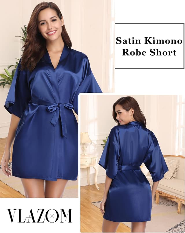 Detalle de Vlazom Kimono corto da donna in raso satin con scollo a V e cintura