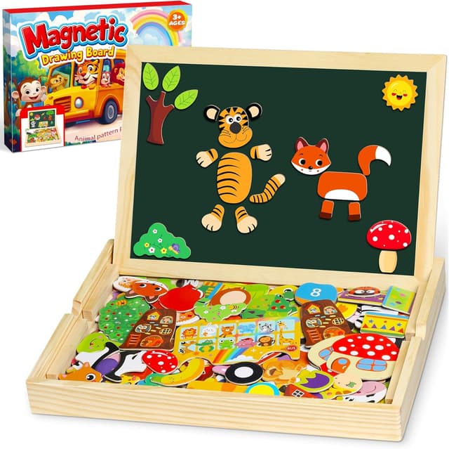 Detalle de Jojoin 130 pezzi puzzle in legno magnetico doppio lato Montessori (frutta/animali) 2025
