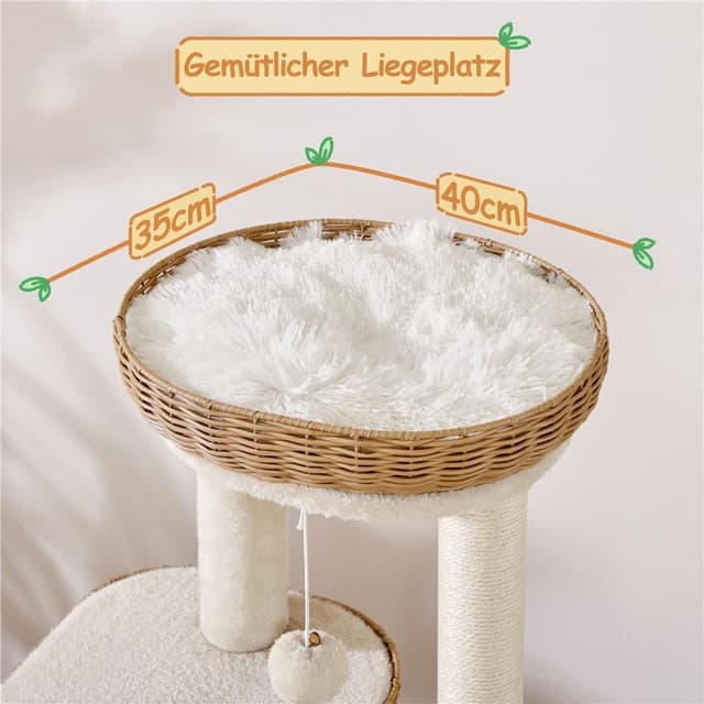 Detalle de Yaheetech Kratzbaum Rattan Kletterbaum für große Katzen bis 10 kg – 91 cm mit großen Plattformen & Höhle