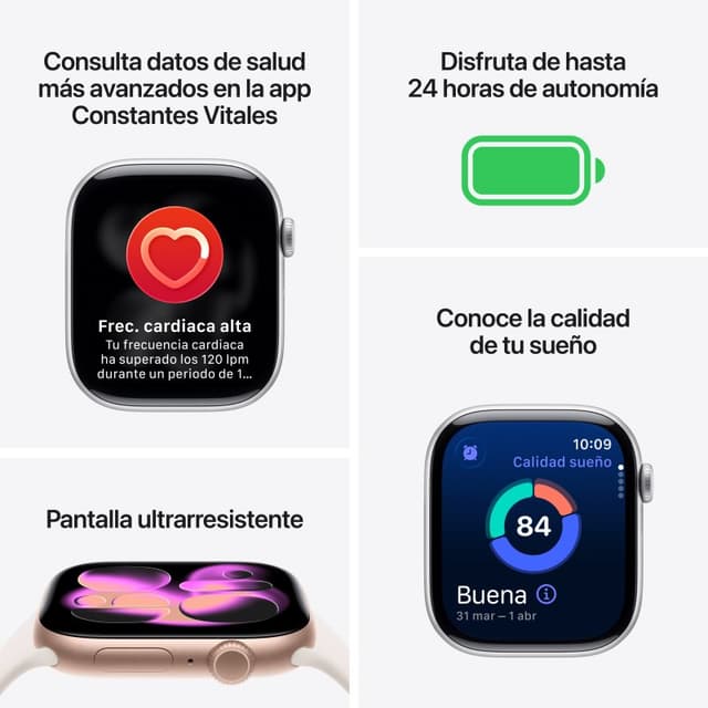 Detalle 2 de Apple Watch Series 11 GPS 46 mm aluminio plata con correa deportiva niebla lila (M/L)
