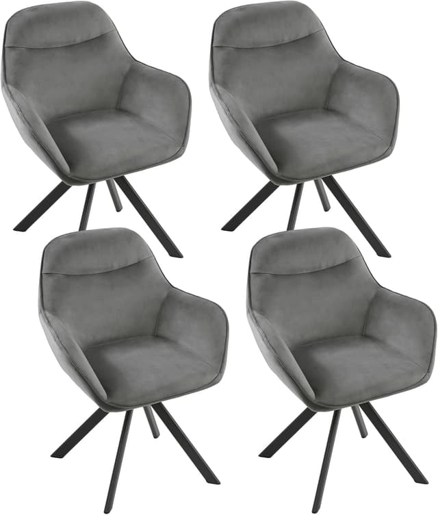 Detalle de Goeurvant Sedie da pranzo in velluto grigio scuro, set da 4 girevoli 360° con braccioli